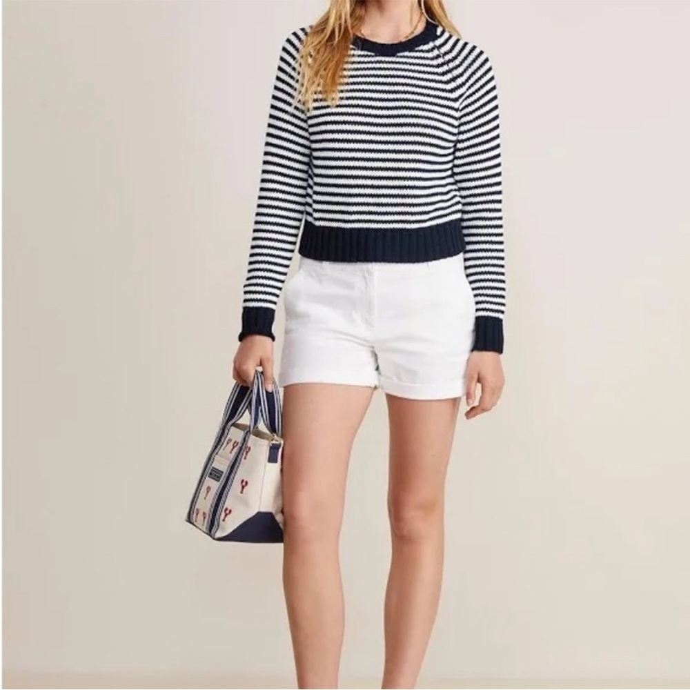 Vineyard Vines Navy and White Striped Cotton Blend Crew Neck Sweater Size Medium - Picture 2 of 10